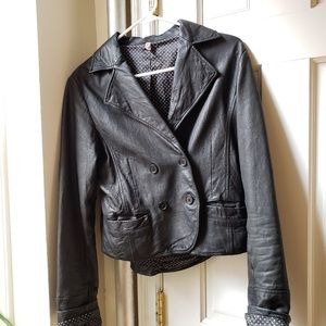 Moving SALE! Black Leather Jacket B&W Polka dots